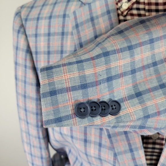 Tommy Hilfiger Men's Sport Coat Blazer Multicolor Plaid Cotton Linen Size 46L - Picture 10 of 14